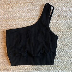 Year of Ours Black Ribbed One-Shoulder Tank Top